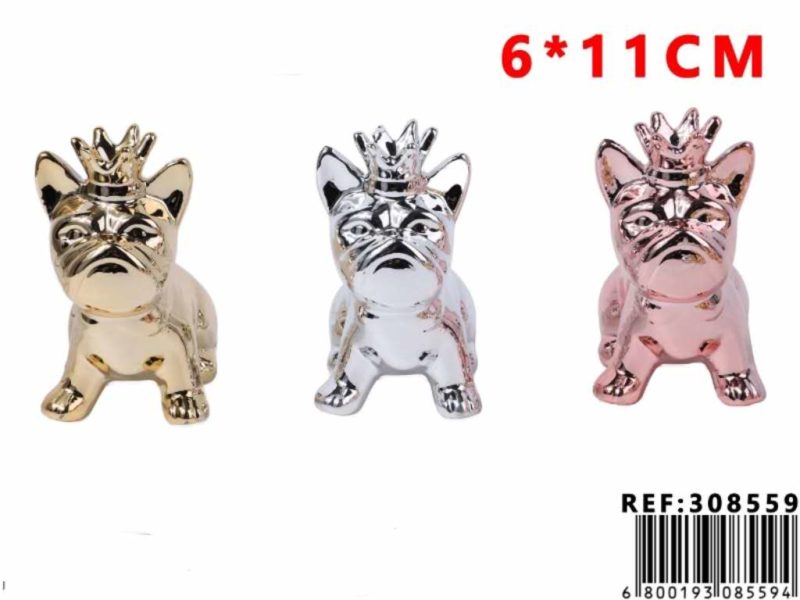 Perro con corona adorno de cerámica