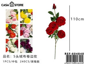 5 rosas rizadas de terciopelo